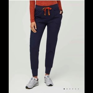 FIGS Navy Nepal Skinny Jogger Scrub Pants and Navy Ngara- Relaxed Mock Neck Top